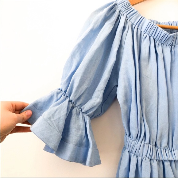 NWT Blue Off the Shoulder Bell Sleeve Dress - Picture 3 of 4